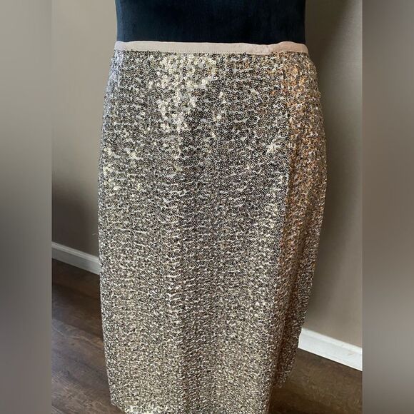 CHICO’S gold sequin pencil skirt NWT shimmer party holiday sz 1 Medium - Picture 7 of 16